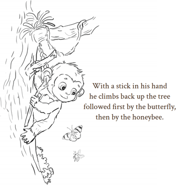 Sketch of Chomp the Chimp climbing up a tree from Chomp the Chimp and the Noisy Night