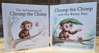 Cover for both books 1 and 2 of The Adventures of Chomp the Chimp children's picture book series